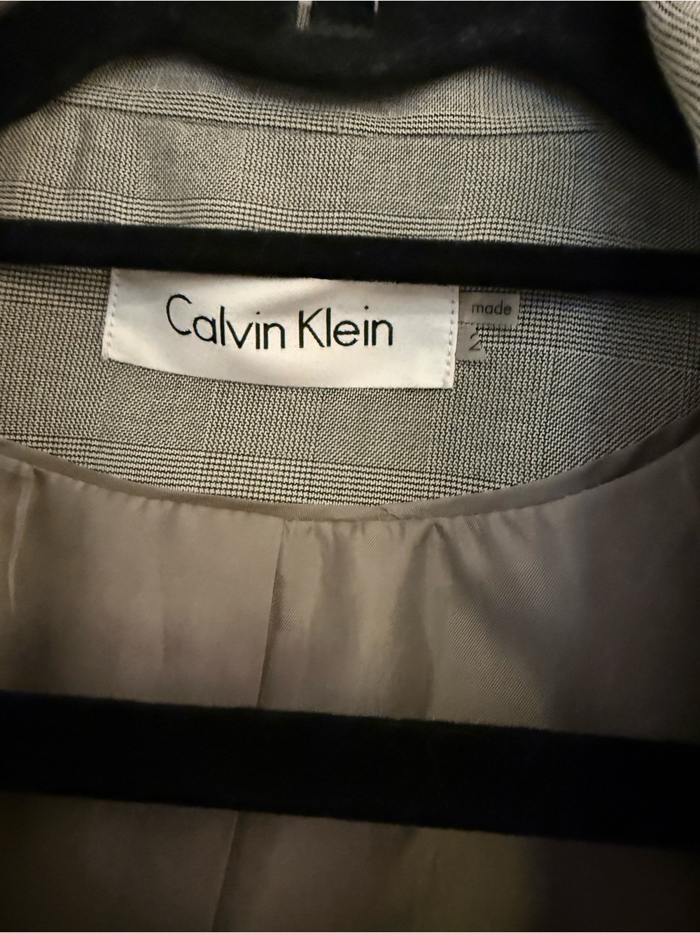 Calvin Klein Women’s Light Gray Plaid Fitted Blazer with Gold Buttons - Picture 6 of 9